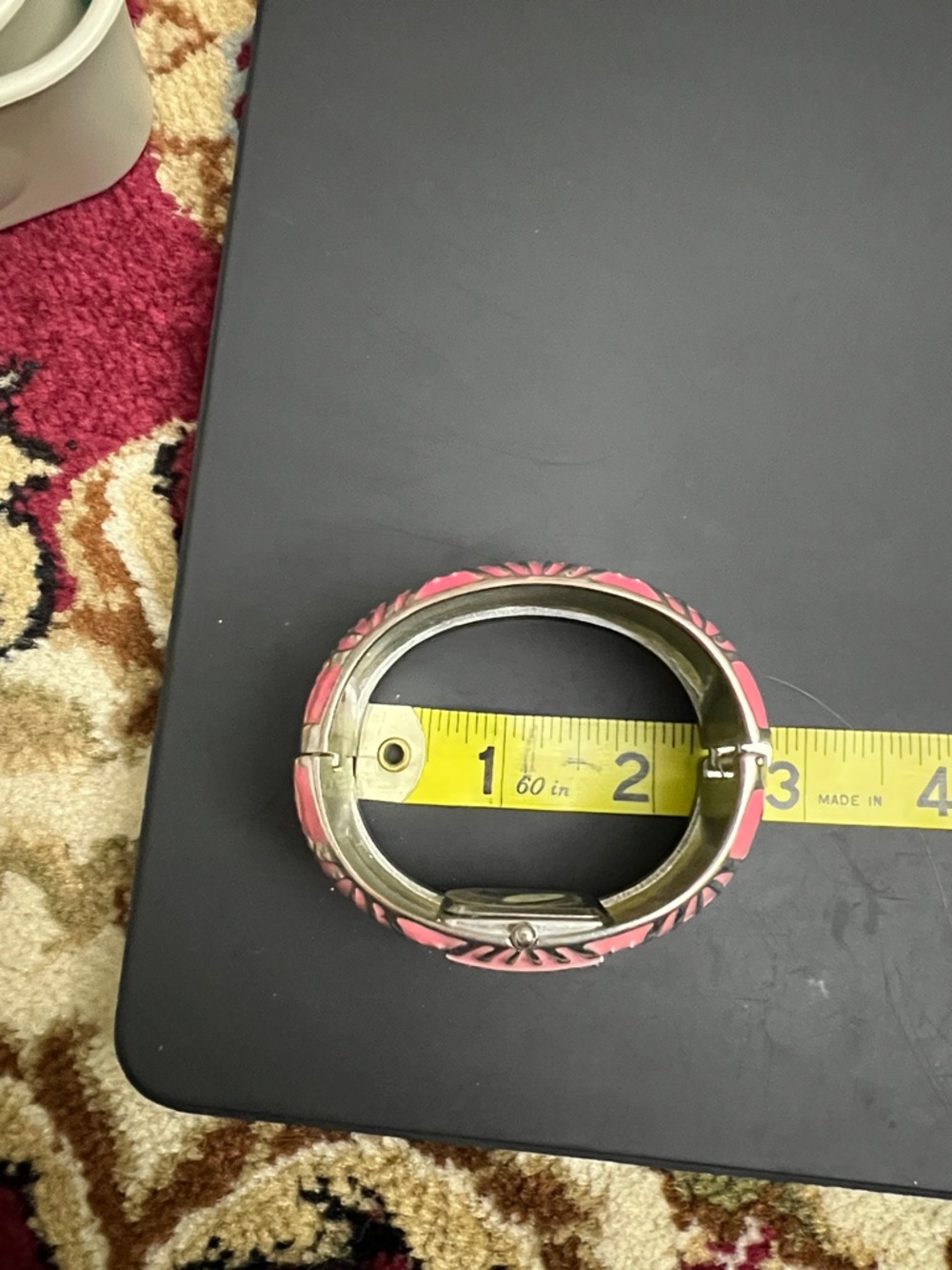 Geneva Coral Pink Enamel Floral Cuff Watch - Picture 2 of 5